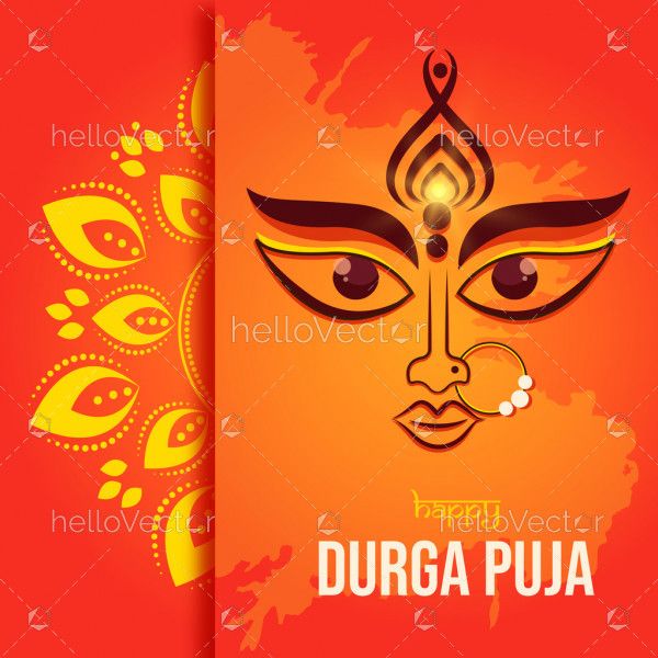 Happy Durga Puja Festival Background with Goddess Durga Face Illustration