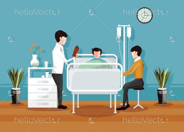 Doctor checking a patient in the hospital, Hospital room interior - Vector illustration