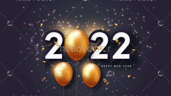 Happy New Year 2022 illustration with golden 3D balloons