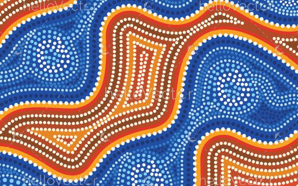 River and land aboriginal dot art background