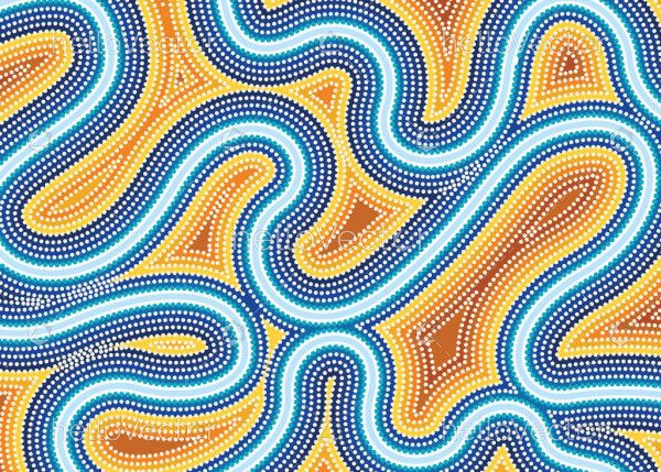 Aboriginal style of dot painting with river