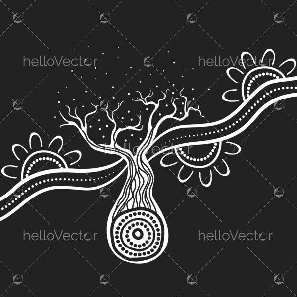 Aboriginal black and white boab tree art - Illustration
