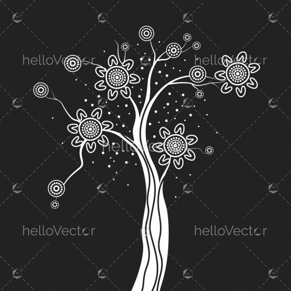 Aboriginal black and white tree art - Illustration