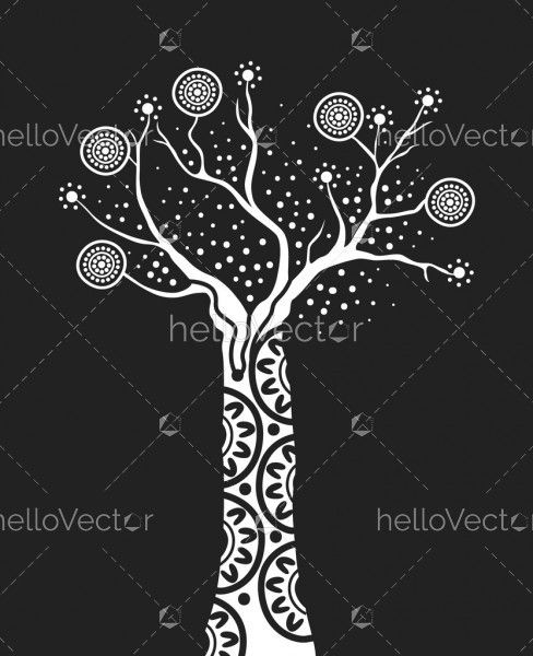 Aboriginal tree art illustration - Black and white