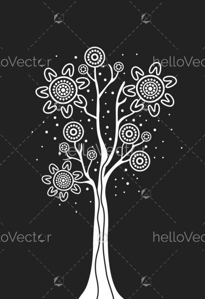 Black and white aboriginal tree art - Illustration