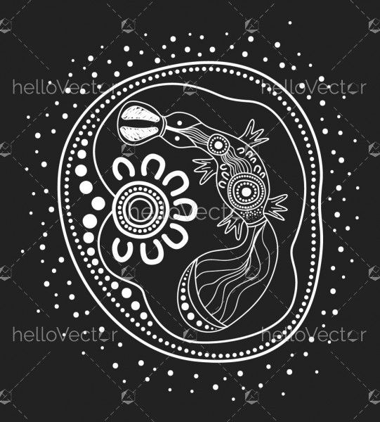 Aboriginal black and white platypus art - Illustration