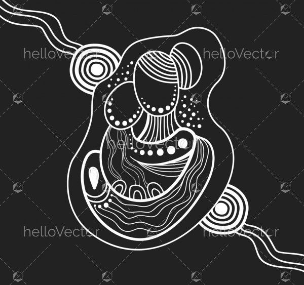 Aboriginal black and white mother and child art - Illustration