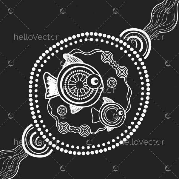 Aboriginal black and white fish art - Illustration