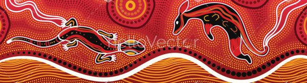 Aboriginal dot artwork with lizard and kangaroo