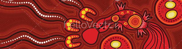 Red aboriginal dot artwork with platypus