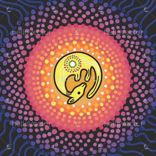 Aboriginal dot circle artwork with kangaroo