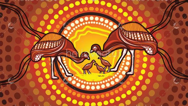 Emu And Chicks Aboriginal Dot Painting