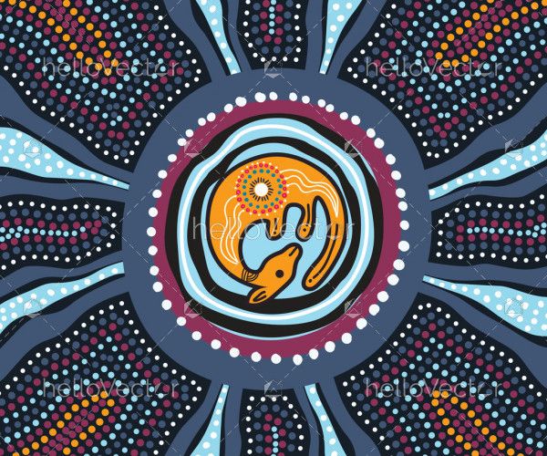 Aboriginal dot art vector artwork with kangaroo