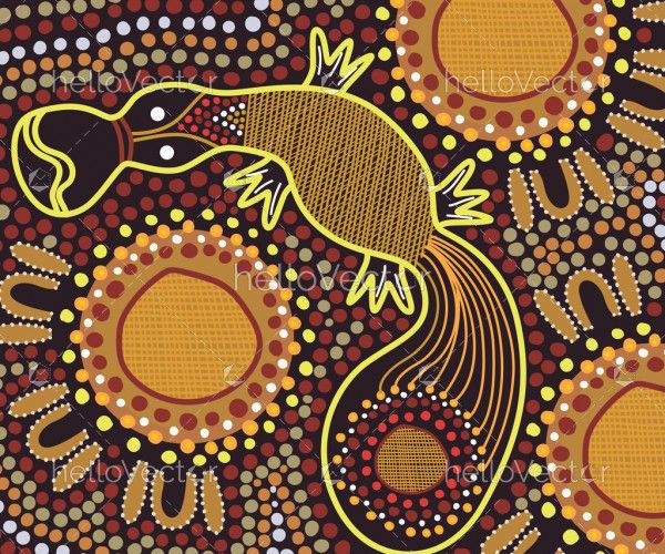 Aboriginal dot art vector design with Platypus