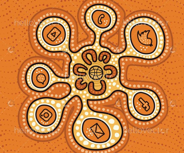 Aboriginal art illustration concept of people connected to the internet