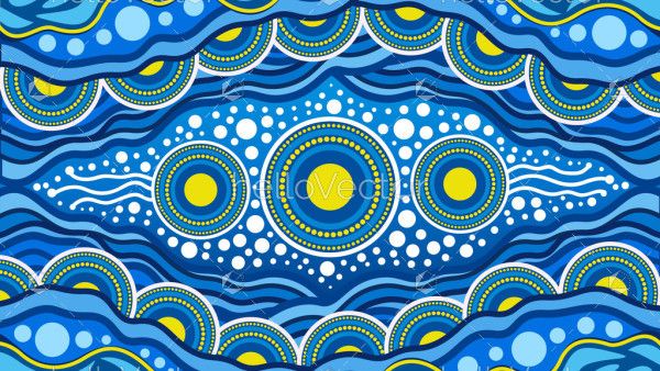 Aboriginal dot art blue vector background