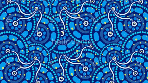 Aboriginal dot art blue circle seamless pattern design