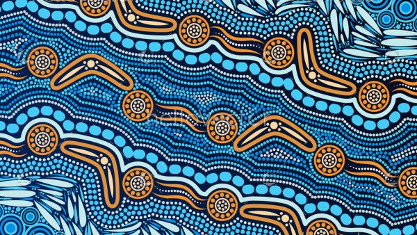 Aboriginal dot art vector background with boomerang