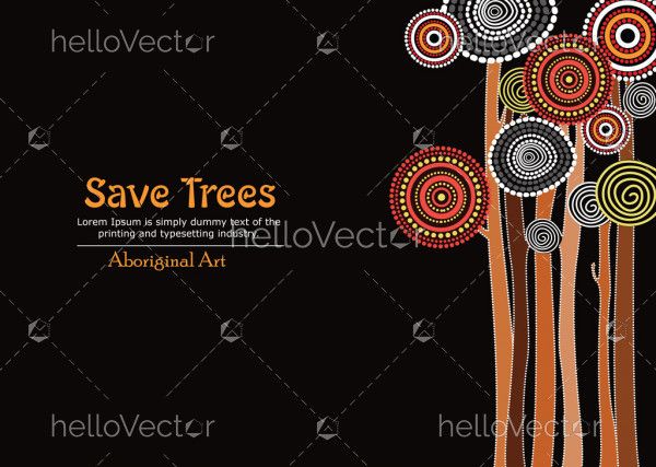 Aboriginal tree, Aboriginal art vector painting with tree, Save tree banner background.