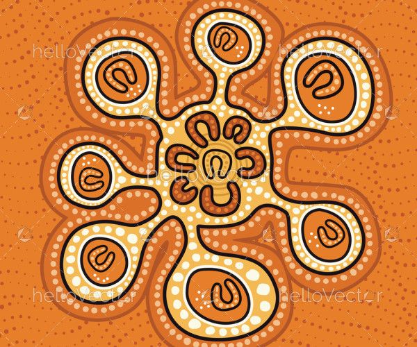 Aboriginal art illustration concept of people connection