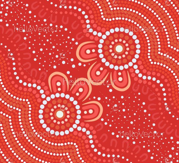 Red Aboriginal Dot Art Vector Background