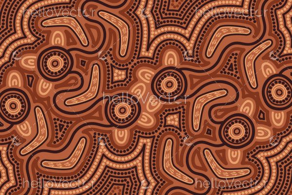 Brown Aboriginal Australian Artwork With Boomerang