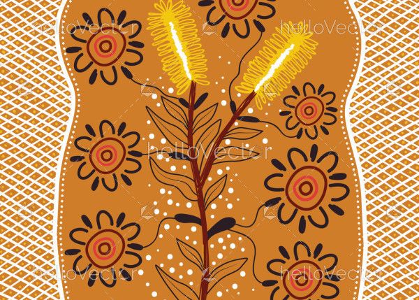 Yellow bottle brush tree aboriginal painting