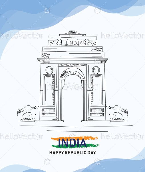 India Gate Vector Background For Republic Day