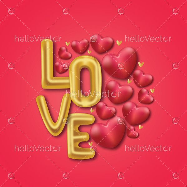 3d love background with red hearts