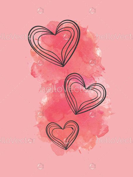 Abstract hearts on watercolor background
