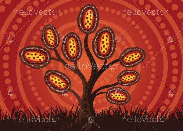 Aboriginal art painting with tree