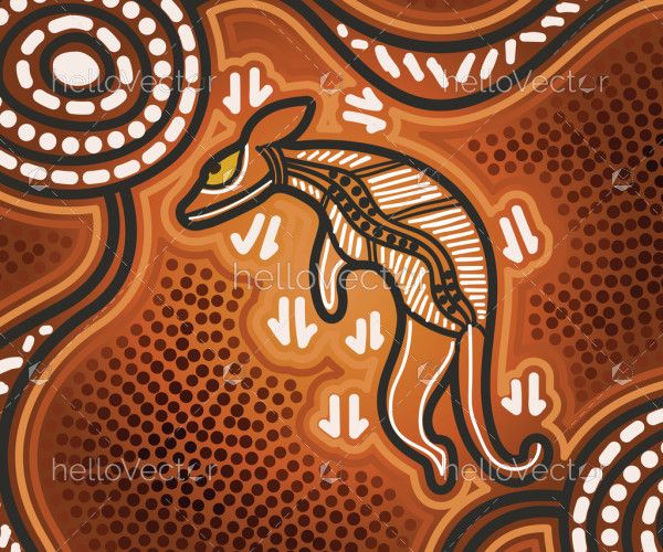 Aboriginal style of dot kangaroo artwork - illustration