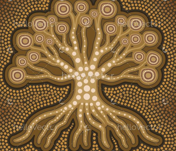 Aboriginal Australian Dot Artwork With Tree