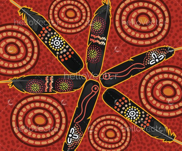 Aboriginal dot art vector feather background
