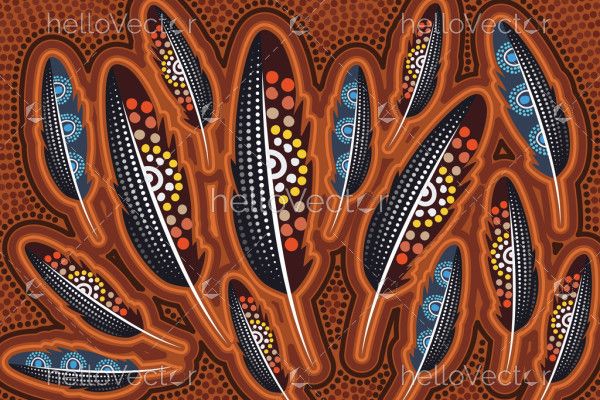 Aboriginal dot art design with feathers