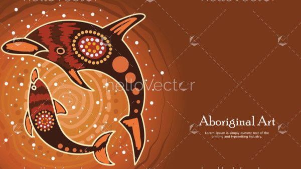Mother and baby dolphin aboriginal banner design