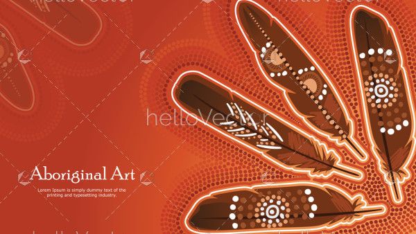 Aboriginal dot art poster design with feather