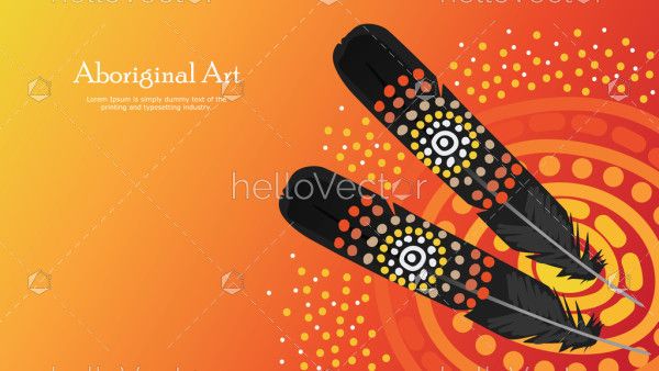 Aboriginal dot art banner design with feather