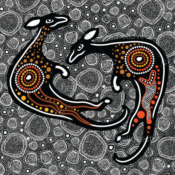 Aboriginal kangaroo dot artwork - Vector