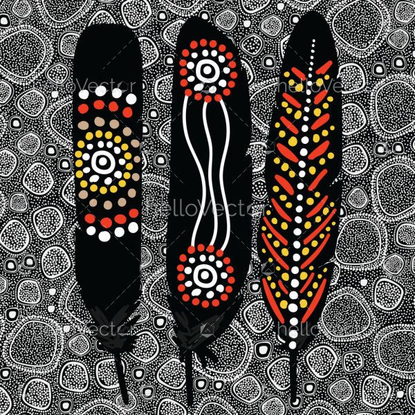 Aboriginal dot painting with feather