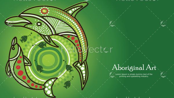 Green aboriginal banner background with Dolphin