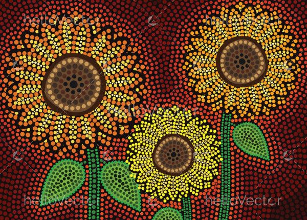 Sunflower Aboriginal Dot Painting - Vector