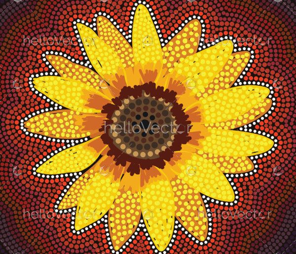 Aboriginal dot art with sunflower
