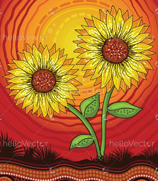 Aboriginal style of sunflower artwork