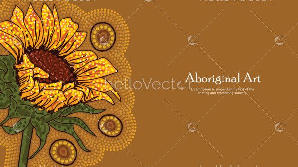 Aboriginal dot art banner design with sunflower
