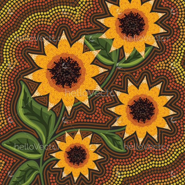 Aboriginal style of sunflower art - Illustration