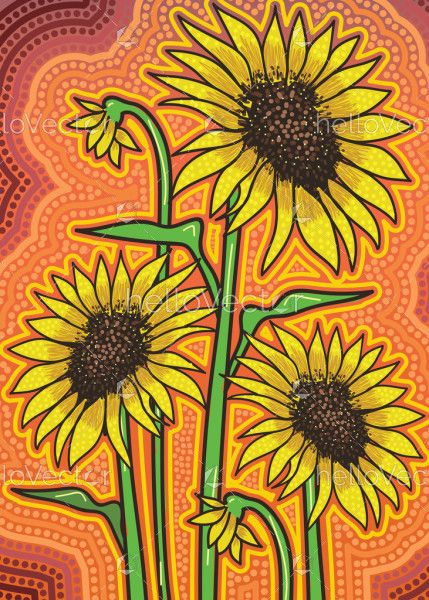 Aboriginal dot sunflower art illustration