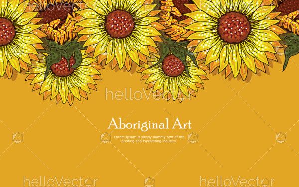 Aboriginal dot art poster design with sunflower