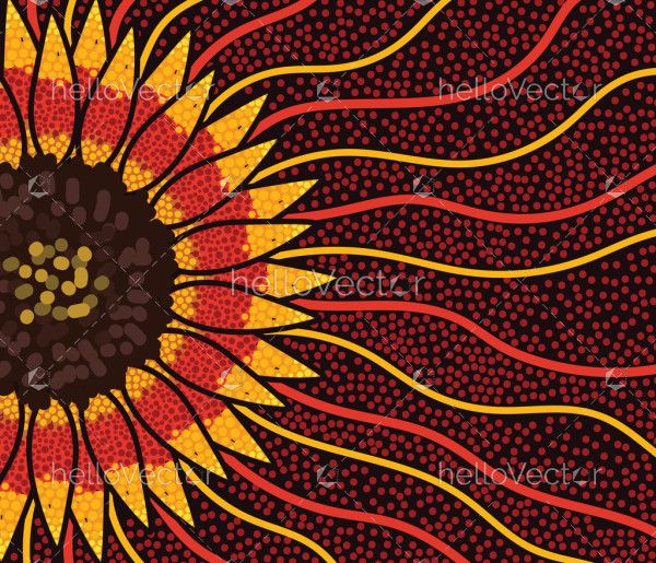 Aboriginal dot painting with sunflower