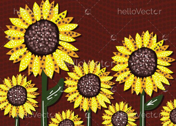 Sunflower Aboriginal Dot Art Illustration